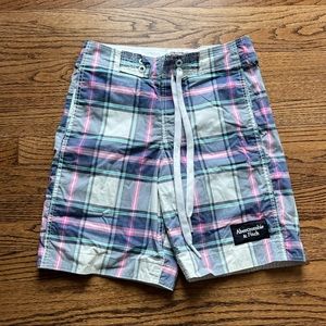 Abercrombie & Fitch Men’s Pink Blue White Plaid Swim Board Shorts XS
